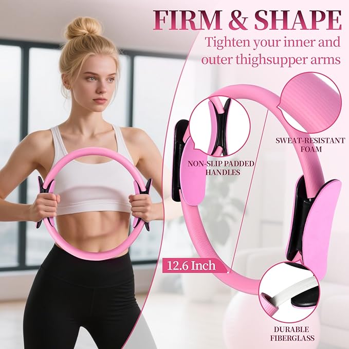 Pilates Essentials Kit for Women 15 Pcs Pilates Equipment for Home Workouts with Yoga Circle Ball Ring, 5 Resistance Bands,Pedal Puller Resistance Band,Anti Slip Socks for Starter Set Accessories