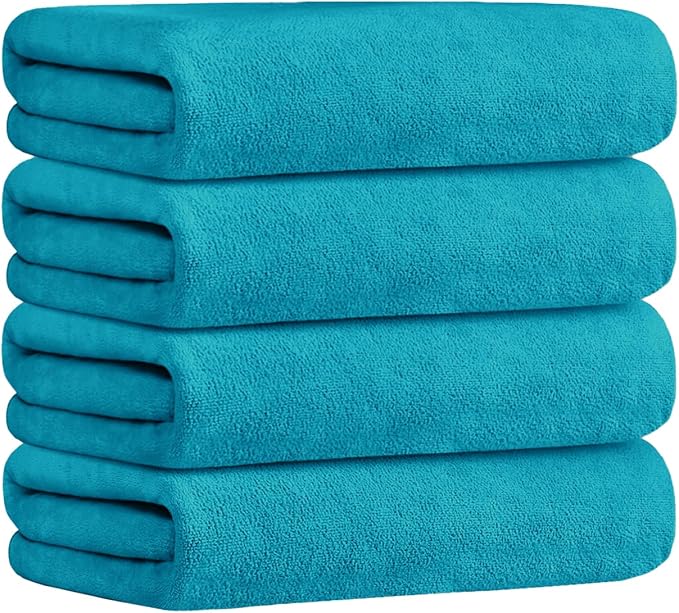 JML Bath Towel, Microfiber Bath Towels Set, 4 Pack (30" x 60") - Large Size, Extra Absorbent, Quick Drying, Multipurpose Use as Hair Wrap for Women, Bath, Fitness, Sports, Yoga, Teal