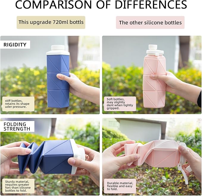 24oz Collapsible Water Bottles–Food-Grade,BPA-Free,Leakproof,Lightweight,Foldable Design Perfect For Travel,Hiking,Camping,Gym,Sports Bottle,Reusable Compact,Ideal Hydration Companion Beige