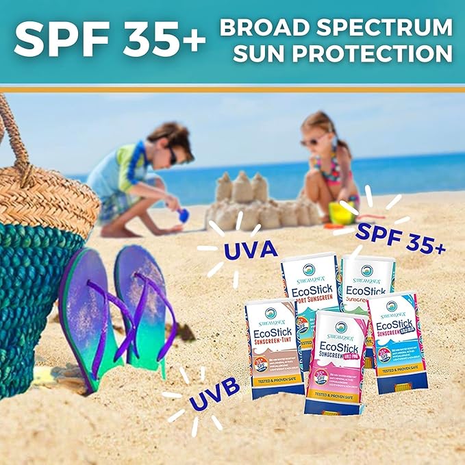 STREAM2SEA EcoStick SPF 35 Mineral Sunscreen Stick, Sweat Water Resistant Sunblock, USDA Approved Biodegradable Paraben Free Reef Safe Sunscreen Protection Against UVA UVB (EcoStick Kids) - 0.5 oz