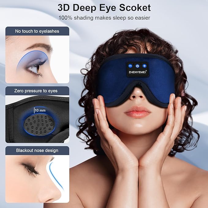 Sleep Mask with Headphones Bluetooth 5.4 Wireless, Sleep Headphone with Microphone Built-in HD Speakers Music, Eye Mask for Sleeping Travel Meditation for Men Women Girl Cool Gadgets