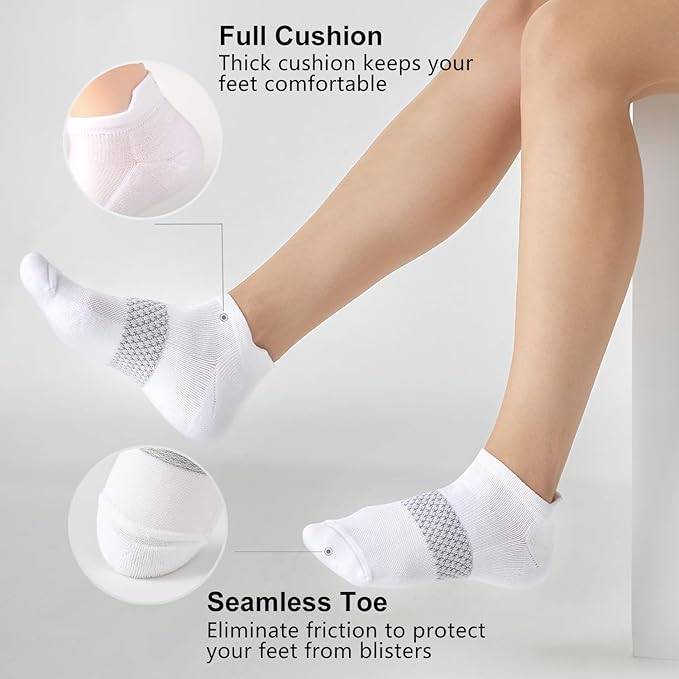 CS CELERSPORT 5 Pairs Women's Ankle Running Socks Cushioned Athletic Sport Socks with Tab