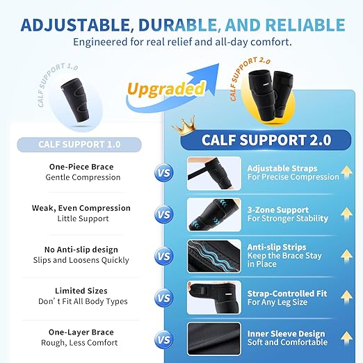 CAMBIVO Calf Brace for Torn Muscle, 2 Pack Adjustable Neoprene Compression Wrap Support for Shin Splints, Strain, Leg Pain (Black, X-Large)