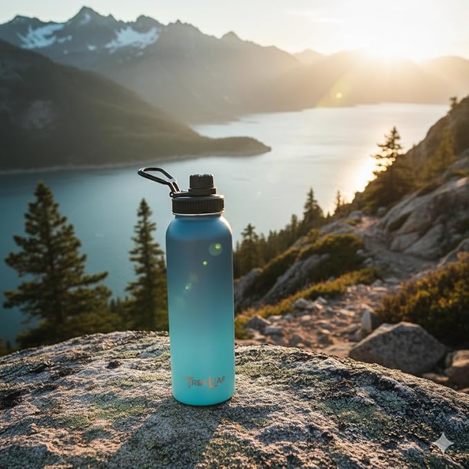 Travel Water Bottle with Carrying Bag, 3 Lids (Spout, Straw, Handle), and Bottle Brush; Leak Proof, Quality, Vacuum Insulated, Stainless Steel (Storm Cloud, 40 oz)