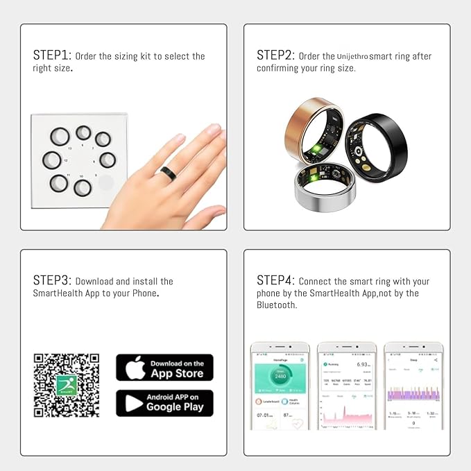 Smart Ring For Women Men, Health Tracker with Heart Rate, Blood Oxygen, Blood Pressure, Sleep Monitor, Step Counting, IP68 Waterproof Fitness ring, No App Fees for iPhone & Android (Black, 11#)