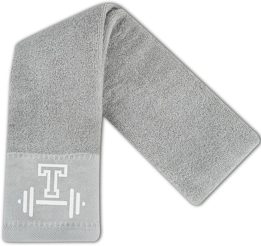 Gym Towel, Personalized Workout Gifts for Men, Women, Sports Lover, Exercise Fitness Gift for Gym Enthusiast on Birthday, Christmas, Soft and Absorbent Towel, Gray, Initial T