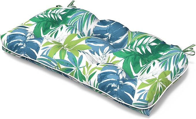 Tufted Bench Cushion for Outdoor Furniture, Patio Swing Cushion 44 x 19 x 5 Inch, Overstuffed Outdoor Chair Cushion for Garden Loveseat Lounge Storage, 1 Pack, Islamorada Blue Green