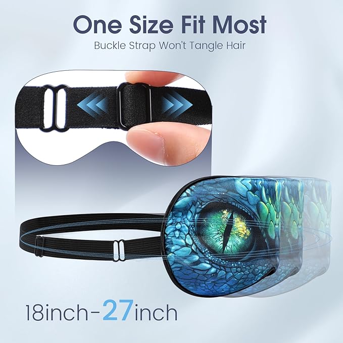 2 Pcs Sleep Mask for Kids Boys, Silk Eye Covers for Sleeping, Adjustable Strap & Light Blocking Design, Adult Children's Bedtime Blindfold for Travel and Home Use (Green Dinosaur Eyes)