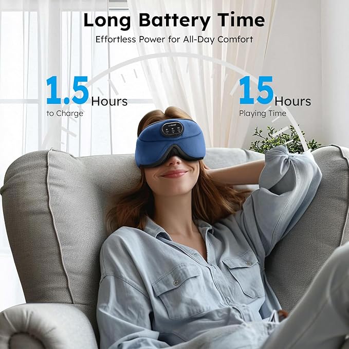 LC-dolida White Noise Sleep Mask, 3D Sleep Headphones with 16 Soothing Sounds, Bluetooth 5.4 Sleep Eye Mask with Timer, Total Blackout Sleeping Headphones for Side Sleeper(Navy)