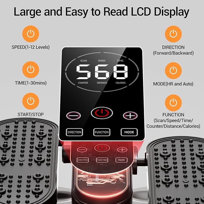 Under Desk Elliptical Machine, Electric Ellipse Leg Exerciser as Seen on Tv for Seniors, Quiet Portable Seated Pedal Exerciser with Remote Control, 12 Adjustable Speeds, Auto & HR Mode for Home Office