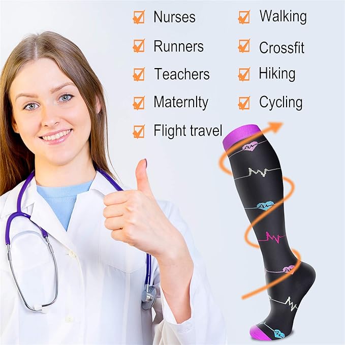 Compression Socks for Women & Men 15-20 mmHg, Best for Medical, Nursing, Running, Athletic, Varicose Veins, Travel