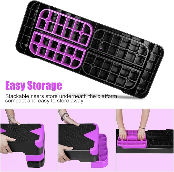 Adjustable Workout Aerobic Stepper in Fitness & Exercise Step Platform Trainer 3 settings adjustable height 4”-6”-8”