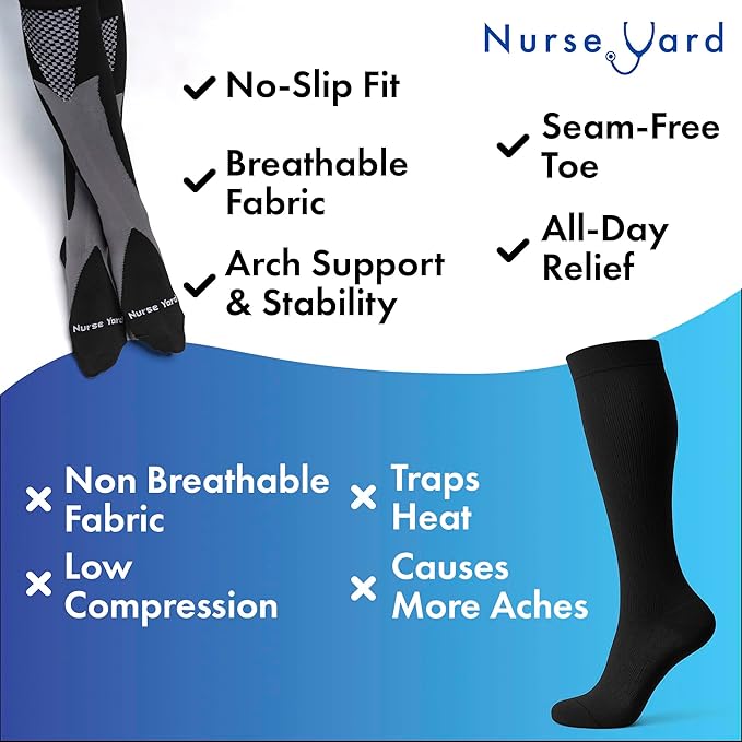 Compression Socks for Nurses - Women & Men - 20-30mmHg Graduated Compression, Zero-Toe Compression, For Medical Staff, Nursing, Athletic Support Such As Running, Cycling, Hiking - 1 Pair