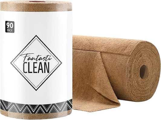 Fantasticlean Microfiber Cleaning Cloth Roll -90 Pack, Tear Away Microfiber Towels, 12" x 12", Reusable, Washable, Scratch Free, Ultra Absorbent for Car, Home Supplies, Shop (Tan)