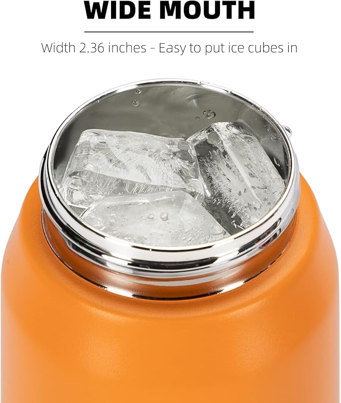 Fanhaw 24 Oz Stainless Steel Insulated Sports Water Bottles with Straw for Kids, Men and Women (Yellow Orange)