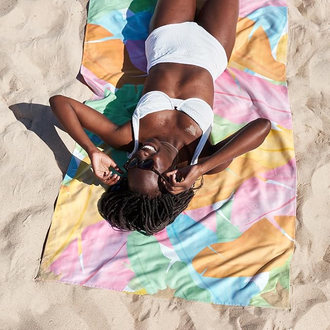 Dock & Bay Beach Towel - Quick Dry, Sand Free - Compact, Lightweight - 100% Recycled - Includes Bag - Sugar Palms - Extra Large (200x90cm, 78x35)