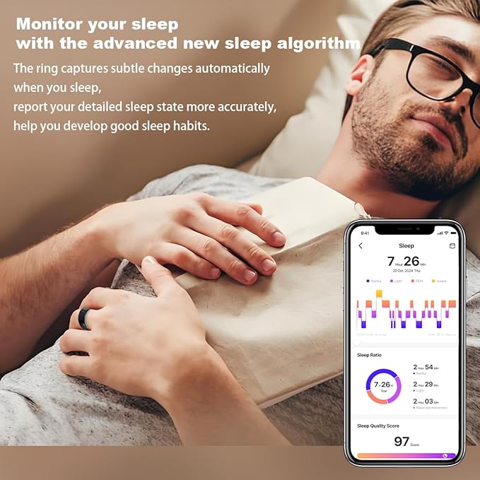 Smart Health Ring for Women Men Fitness Tracker with Heart Rate, Blood Oxygen, HRV, Sleep Monitoring, Step Counting, IP68 for iPhone and Android, No Subscription Fee (Rose Gold, 8#)
