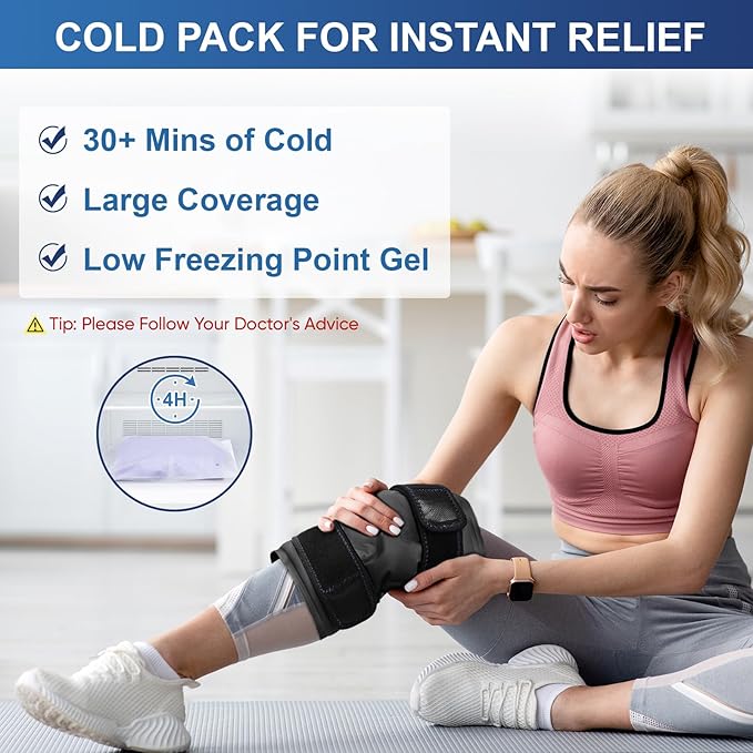 APEXUP Ice Pack for Knee Pain Relief, Large Reusable Wrap After Surgery, Flexible Gel Cold Pack for Injuries, Pain Relief for Back, Shoulder, Elbow, Ankle and Leg (Black, XXL, 2PK)
