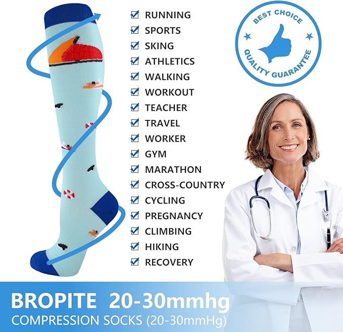 bropite Compression Socks for Women & Men Circulation-Support Knee High Socks 20-30 mmhg-Best for Running,Medical,Nurse,Travel