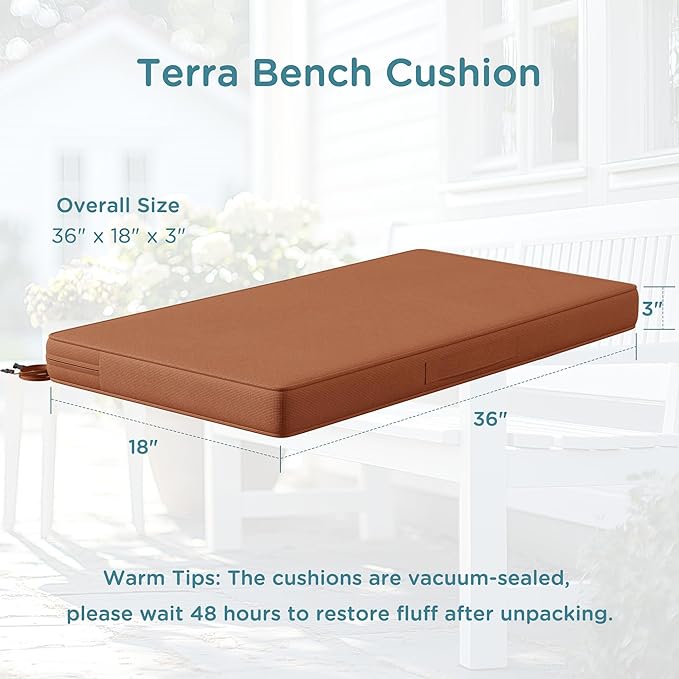 Codi Outdoor Bench Cushion 36 inch, Double Waterproof Patio Furniture Cushions Replacement for Swing, Porch, Couch, 36x18x3'', Spice