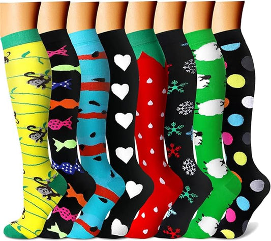 CHARMKING Compression Socks for Women & Men Circulation (8 Pairs) 15-20 mmHg is Best Support for Athletic Running,Hiking