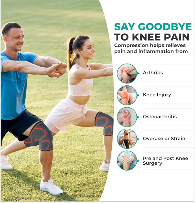 Modvel Compression Knee Brace for Women & Men, 2-Pack Knee Brace for Running Knee Pain, Knee Support Compression Sleeve, Workout Sports Knee Braces for Meniscus Tear, ACL & Arthritis Pain Relief