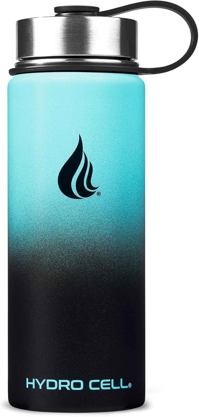 HYDRO CELL Stainless Steel Insulated Water Bottle with Straw - For Cold & Hot Drinks - Metal Vacuum Flask with Screw Cap and Modern Leakproof Sport Thermos for Adults (Teal/Black 18oz)