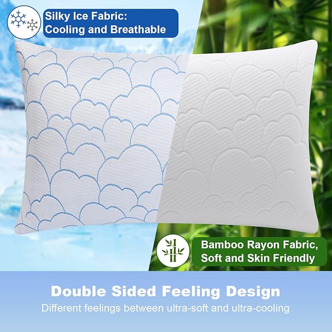 Cooling Pillows King Size Set of 2, Luxury Memory Foam Pillows, Adjustable Firm Bed Pillows for Sleeping 2 Pack, Cool Cold Soft Gel Pillow for Hot Side Back Stomach Sleepers 20" x 36"