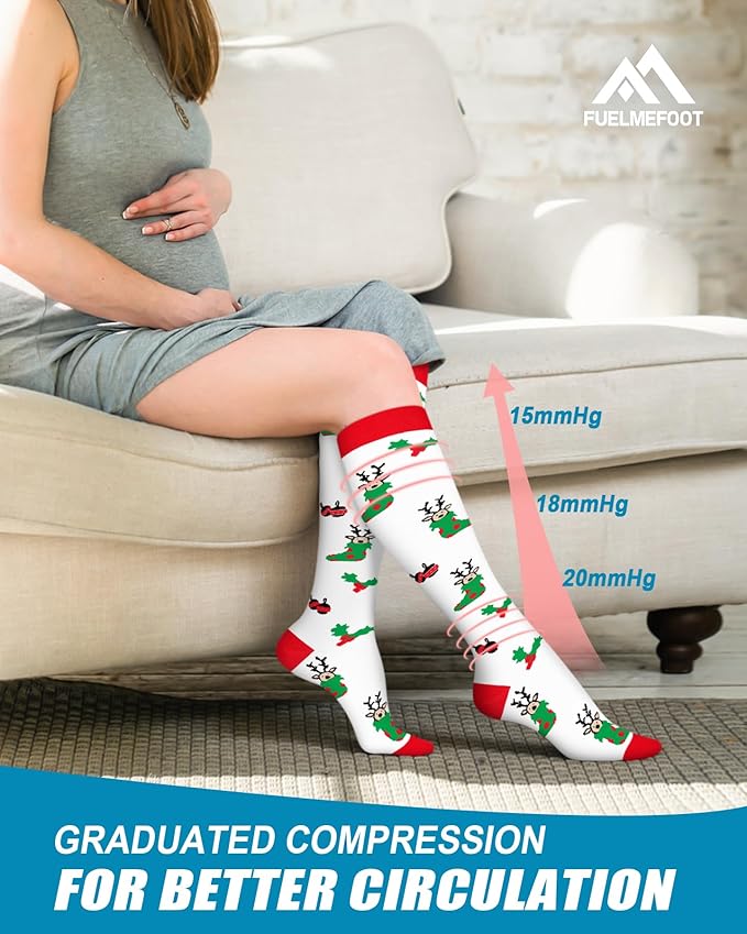 FuelMeFoot 6 Pairs Compression Socks for Women & Men 15-20mmHg Graduated Support Knee High Socks for Nurses, Travel, Athletic