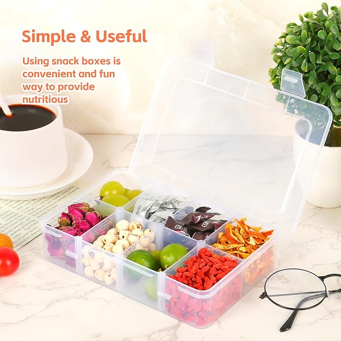 AQSXO 4 Pcs Snack Box Container for Kids, 8 Compartments Snack Containers Reusable Meal Prep Lunch Containers.