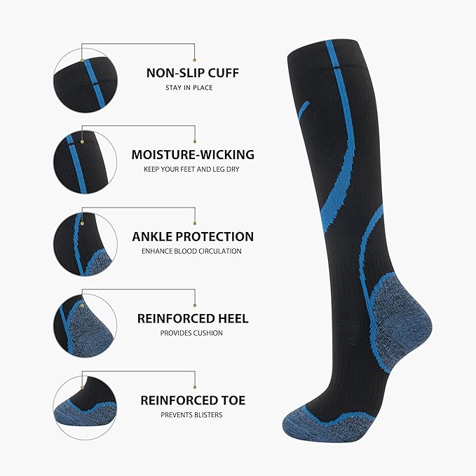 Compression Socks for Women Men Circulation Knee High 8 Pairs for Nurses, Running, Travel, Athletic