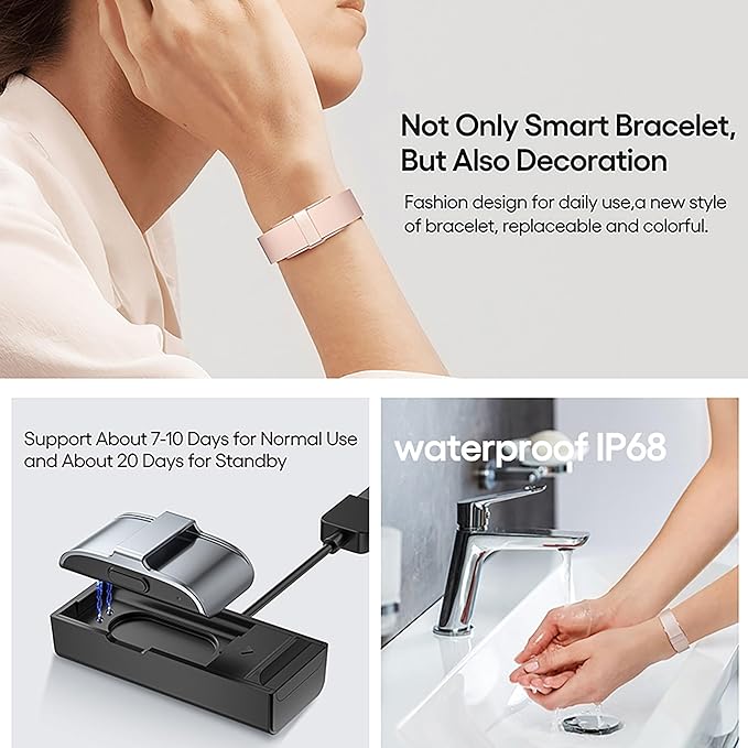 Smart Bracelet Wearable Fitness Tracker Heart Rate Sleep Stress Monitor Multiple Sports Modes Waterproof Screenless Activity Tracker for Android iOS Phones