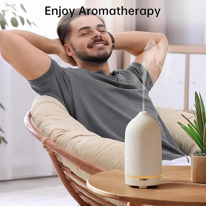 Wanlola Essential Oil Diffuser,120ml Aromatherapy Ceramic Diffusers with Auto Shut Off Function for Home Office Room(White)