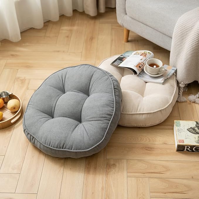 Corduroy Chair Pads Seat Cushion Soft Thicken Bedroom Living Room Floor Tatami Cushion Round Seat Pad for Kids Reading Adult Office,1 Count (Grey,22"x22")