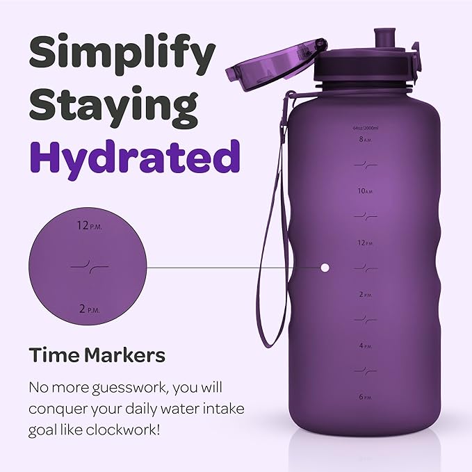 Hydracy Water Bottle with Time Marker -Large BPA Free Water Bottle & No Sweat Sleeve -Leak Proof Gym Bottle with Fruit Infuser Strainer & Times to Drink -Ideal for Fitness Sports & Outdoors