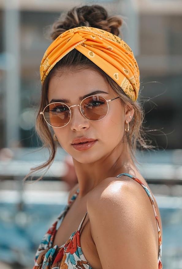 AKTVSHOW 7'' Wide Bandana Headbands for Women, 10 Pack Large Boho Paisley Turban Headband Fashion Non Slip Hairbands Thick Head Wraps Yoga Workout Hair Accessories