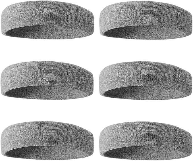 BEACE Sweatbands Sports Headband for Men & Women - 6PCS Moisture Wicking Athletic Cotton Terry Cloth Sweatband for Tennis, Basketball, Running, Gym, Working Out