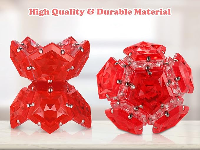 LAFFTRAK Magnetic Fidget Sphere Magnet Toys - Crystal Red - Magnets Sensory Toys - 12 Piece Set - Creativity Beyond Imagination, Inspirational, Recreational, Fun Desk Toy for Adults