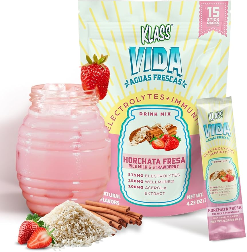 Hydration + Immunity Electrolyte Drink Mix – Strawberry Horchata Agua Fresca | Sugar-Free Powder with Wellmune®, Acerola, Coconut Water & Minerals | 15 Single-Serve Stick Packs