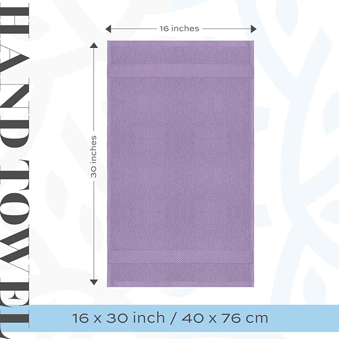 White Classic Luxury Hand Towels for Bathroom-Hotel-Spa-Kitchen-Set - Circlet Egyptian Cotton - 16x30 Inches - Set of 6 (Lavender)