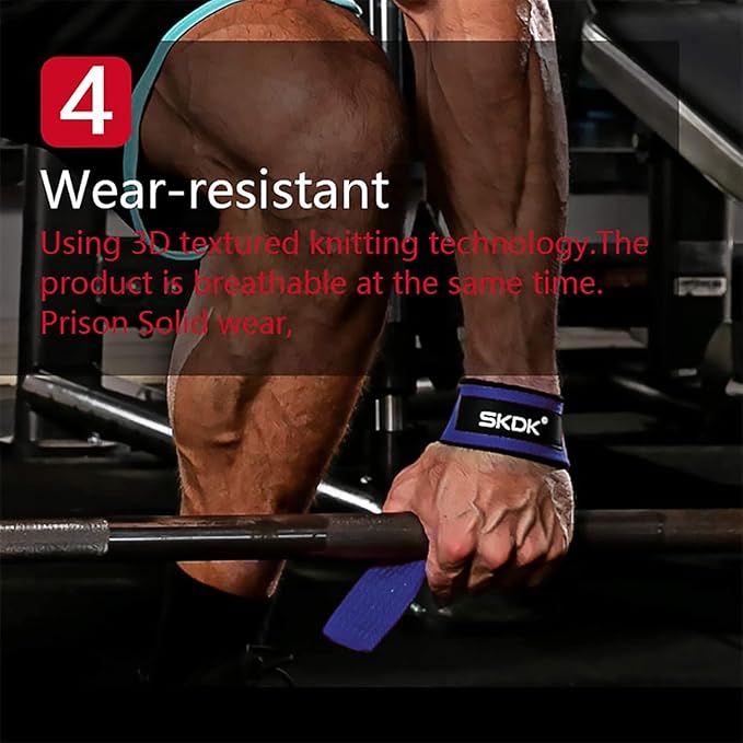 SKDK Cotton Hard Pull Wrist Lifting Straps Grips Band-Deadlift Straps with Neoprene Cushioned Wrist Padded and Anti-Skid Silicone - for Weightlifting, Bodybuilding, Xfit, Strength Training