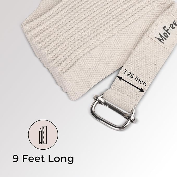 MeFree Organic Cotton Workouts Unisex Yoga Straps Belt - Exercise & Fitness for Stretching all Asanas - Strong Strap with Metal Sliding Bar Buckle
