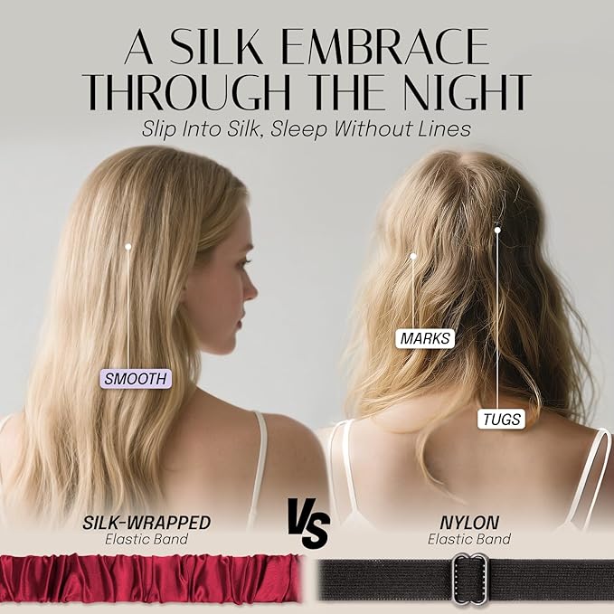 Silk Sleep Mask Eye Mask Blindfold with Double Layer Silk Filling and Elastic Strap for Full Night's Sleep, Travel and Nap, Soft Eye Cover Eyeshade with Luxury Bag and Ear Plugs by OLESILK (Burgundy)