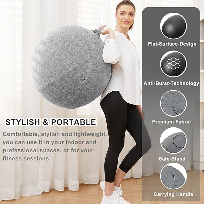 Exercise Ball Chair with Fabric Cover, Standard Size (25inches/65cm), for Home Offices, Balance Training, Yoga Ball