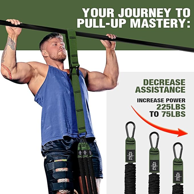 Pull Up Assistance Bands, Pull Up Bar Resistance Bands, Pull Up Bands for Enhanced Strength Training, Muscle Training, 3 Heavy-Duty Adjustable Pull Up Assist Strap & Comfortable Foot Strap