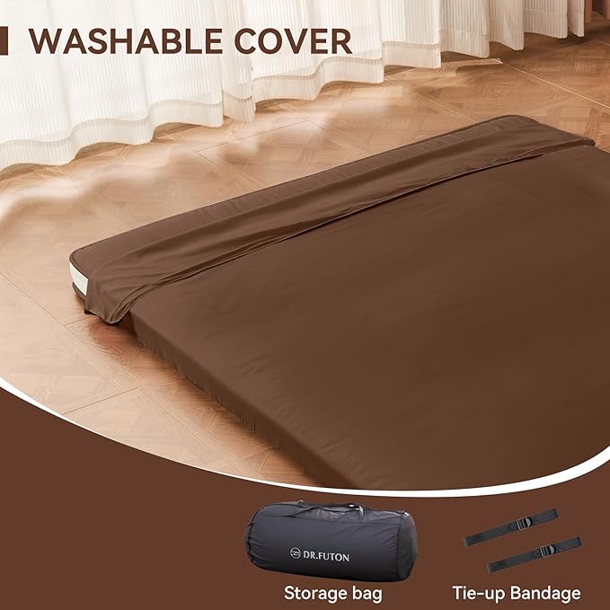 Dr.Futon Japanese Floor Futon Mattress Extra Thick Folding Roll Up Bed Topper Mat for Guest,Lounger and Tavel