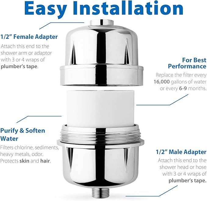 iSpring SF3S 15-Stage High Output Universal Shower Filter with Replaceable Cartridge, Better Skin, Softer Hair, and Stronger Nails, Chrome