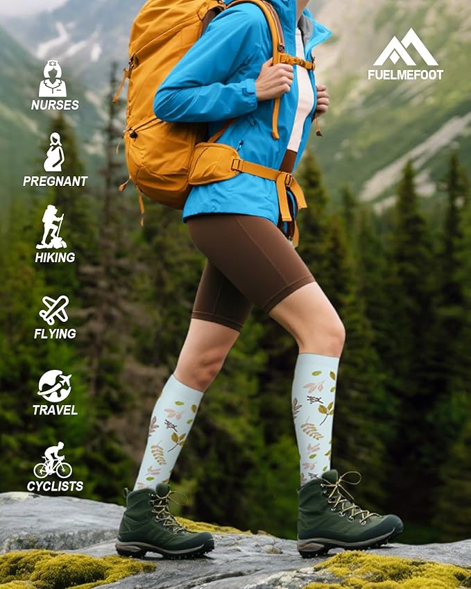 FuelMeFoot 6 Pairs Compression Socks for Women & Men 15-20mmHg Graduated Support Knee High Socks for Nurses, Travel, Athletic
