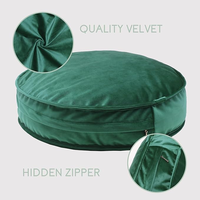 Round Floor Pillow Cover Velvet Throw Seating Pouf Yoga Meditation Cushion Plush Case Reading Room Decor Cover Only (19.7IN, Green)