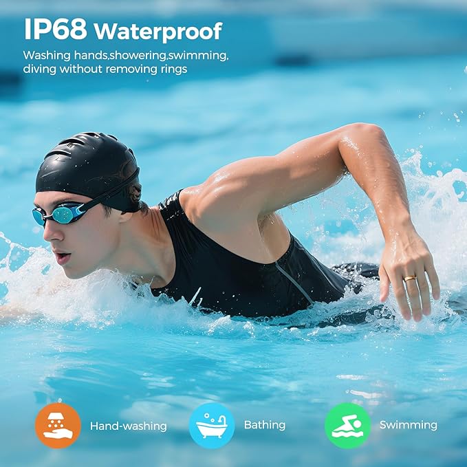 Smart Ring for Women & Men, Health Monitoring Ring with Heart Rate, Blood Oxygen,Blood Pressure, IP68 Waterproof Fitness Ring, Sleep Monitoring for iPhone and Android, No APP Fees (Black, 12#)